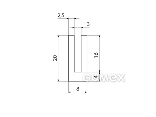 Silikónový profil tvaru "U", 20x8/3mm, 50°ShA, -60°C/+180°C, transparentný